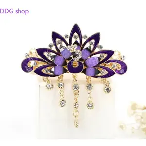 Vintage Peacock Tassel Hair Clip - Elegant Rhinestone Spring Barrette, Aesthetic Fairycore Hair Accessories, Strong Hold Back Head Large Hairpin for Weddings, Prom & Party, Unique Gift for Her