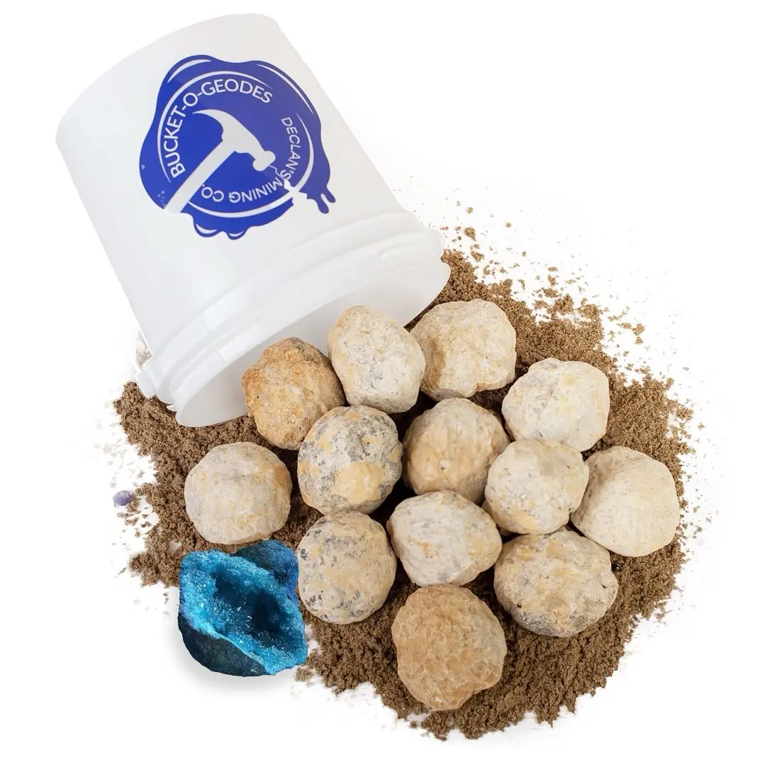Bucket of Geodes - Contains over 12 Quartz Geodes INCLUDING One Colored Geode Dyed for Color