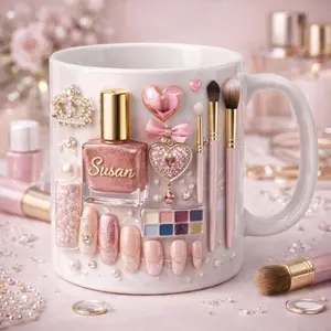 Personalized Makeup Mug 2D Printed 3D Effect Custom Name Coffee Cup Glam Beauty Tools Design for Nail Lover Cosmetologist, Birthday Appreciation Gift for Her Coffee mugs, ceramic mugs, custom mugs, personalized mugs, printed mugs, gift mugs, everyday mugs