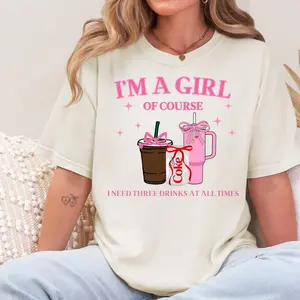 I'm A Girl Of Course Shirt, Three Drinks At All Times Tee, Coquette Coca Cola Shirt, Grandmillennial Girly Shirt, Cute Soda Drink Shirt