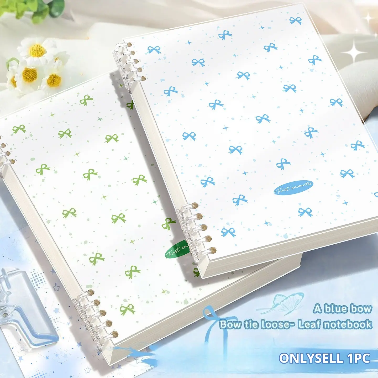 Cute Coquette Bow Print Loose-Leaf Notebook, Aesthetic Removable Spiral Binder, Fresh Simple Style Grid Journal, Journaling Notebooks, Perfect for Students, Student Essentials, Journaling & Daily Planning, Viral TikTok Stationery, Loose Leaf Notepad