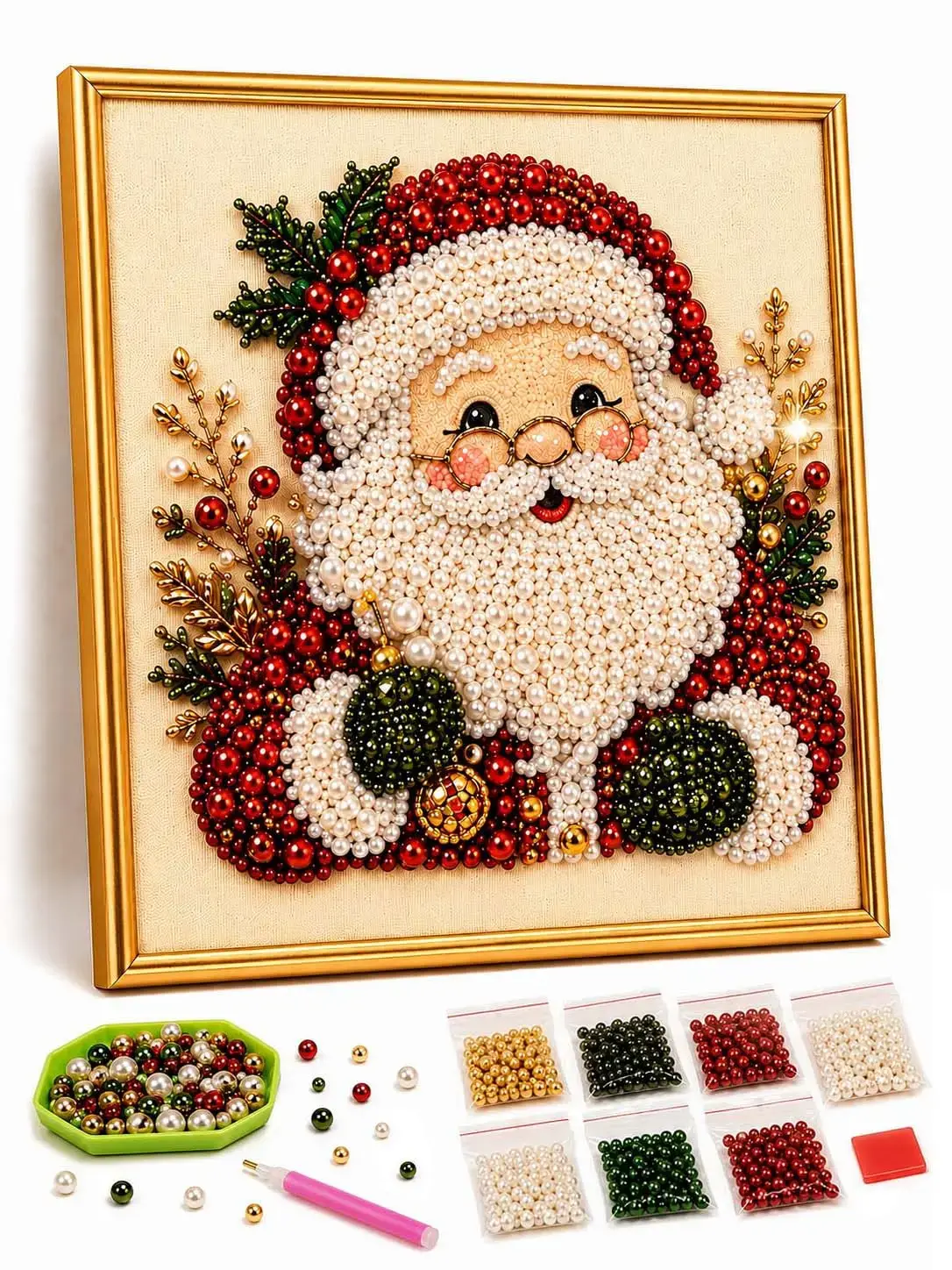 KIDGENIUS Christmas Santa Claus Pearl Art DIY Kit, Framed Diamond Painting Kit, Cute 3D Diamond Painting Crafts, DIY Home Decor Wall Art, Perfect DIY Holiday Party Gift for Beginners.