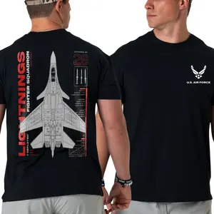 U.S. Air Force Fighter Squadron T-Shirt, Lightnings Jet Graphic Tee 2 Sides, Front Military Insignia Logo and Back Technical Fighter Aircraft Blueprint Design, Patriotic Veteran Pride Apparel for Men & Women, Streetwear, Graphic Tee, 2000s Outfits