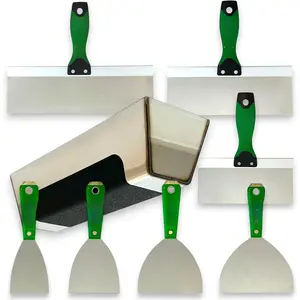 's Flexible Stainless Steel Drywall Taping  Set with 12" Mud Pan and Grip: Classic Style Light Weight Handles with  Flexible  for Professional and beginner friendly Finishers