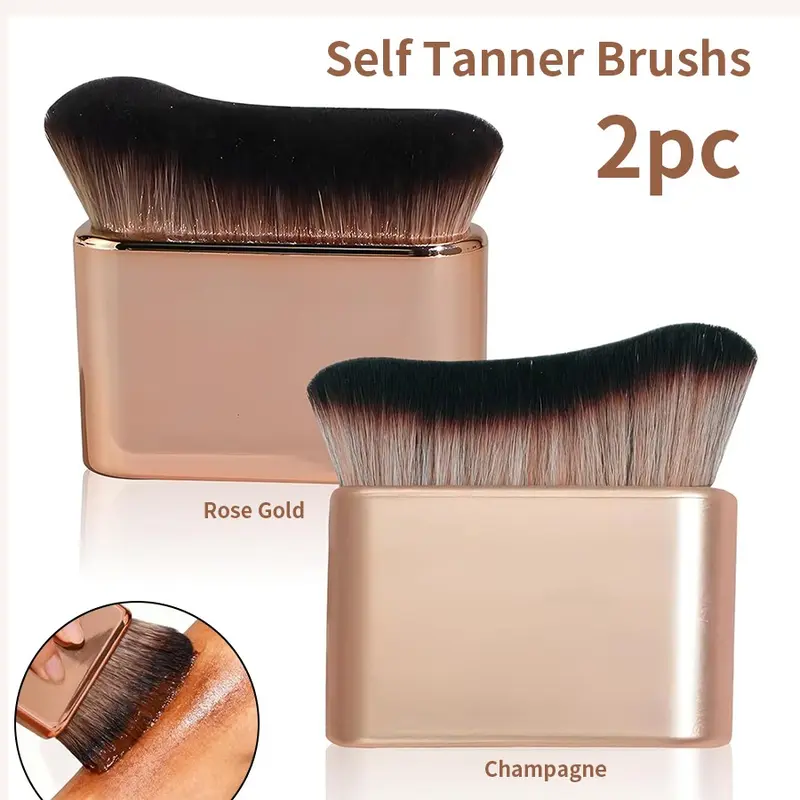 Self Tanner Brush Set-2pcs, Multifunctional Cosmetic Brushes, Kabuki Brush for Face and Body, Body Shimmer Brush with Ultra-Soft Dense Bristles for Applying Tanning Mousse, Lotion, Bronzer, Foundation