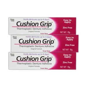 Cushion Grip Thermoplastic Denture Adhesive, 0.35 oz Travel Size | Refits and Tightens Loose Dentures On The Go | Non-Glue Adhesive, Acts Like a Soft Reliner pack of 3