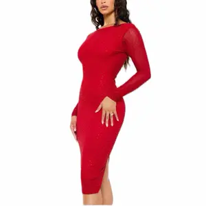 Kendall Dress-Product Detail  TRANSLUCENT RHINESTONE MIDI DRESS  ROUND NECK  SHEER MESH SLEEVE  OPEN V BACK NECK  MODERATE STRETACH  FIT TRUE TO SIZE  SLIP  LINING