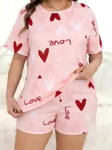 Cute Cartoon Print Sleepwear Set, Soft & Cozy Short Sleeve Top & Casual Shorts, Women's Two-Piece Pajama Set, Sweet Dream Wear