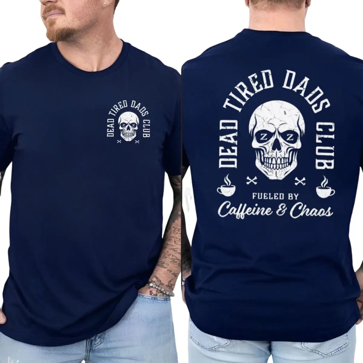 De4d Tired Dads Club Tshirt, New Dad Shirt, Funny Dad Gift, Fueled By Caffeine & Chaos Tee, Fathers Day Gift, Husband's Graphic Top, Unisex Long Sleeve Crewneck Tee, Casual Clothing