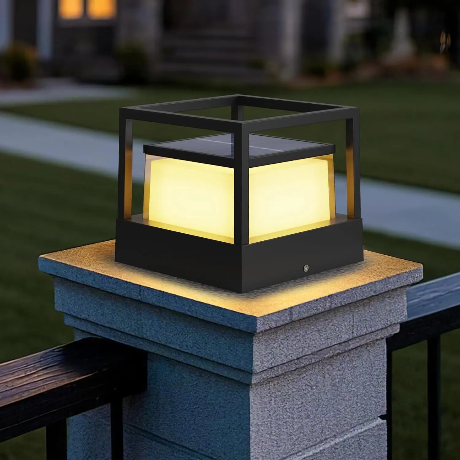 Solar Post Lights Outdoor, 6.3" Dusk to Dawn Solar Lamp Post Light Ip65 Waterproof Pillar Lights, 3000k, Aluminum, for Garden Patio Yard Fence Decor, Up to 12 Hours, Black