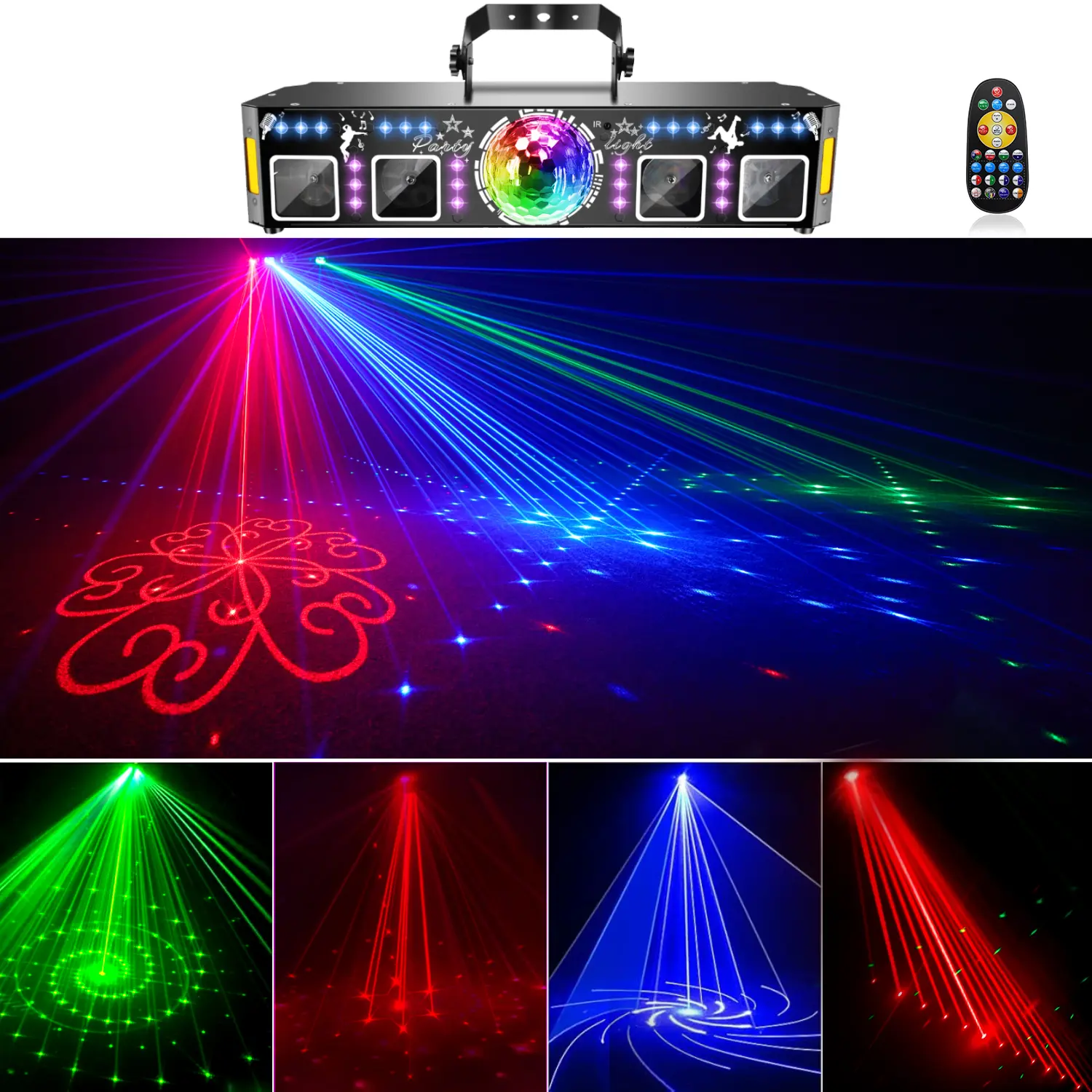 Mini Magic Ball Laser Stage Light, 7-in-1 Laser with Remote Control, LED Effects, Atmosphere Lighting for KTV, Bar Parties