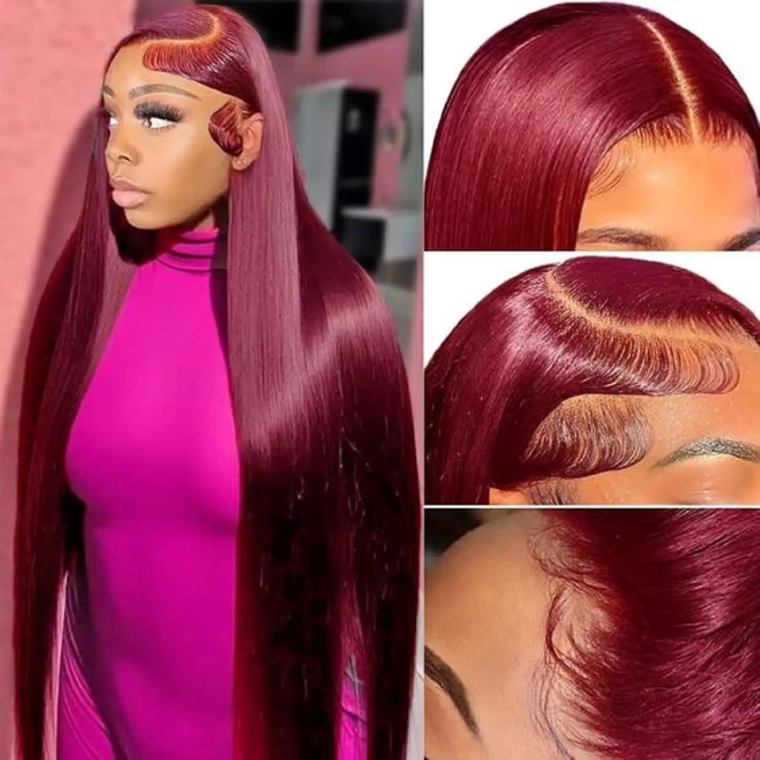 13x6 99j Burgundy Lace Front Wigs Human Hair Pre Plucked HD Straight Lace Front Wigs Human hair Glueless 30 Inch Red Wig Wine Red Colored Lace Front Wigs For Women 180 Density