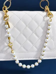 Fashionable Imitation Pearl Bag Charm, Trendy Chain Shoulder Strap, Elegant Square Bag Accessory, Stylish Crossbody Design
