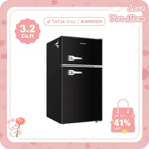 BANGSON 3.2 Cu.ft Retro Mini Fridge with Freezer, Small Refrigerator, Door Handle, Bottle Opener, For Bedroom, Dorm, Office, Home, Garage or RV