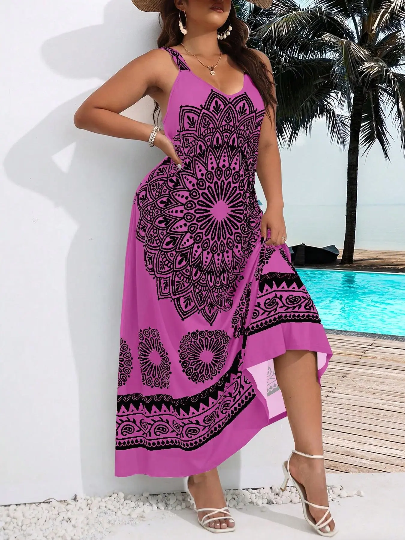 Plus Size Ethnic Pattern Backless Scoop Neck Fitted Cami Dress, Boho Bohemian Fashion Chic Sleeveless Casual A Line Long Dress for Beach Holiday Vacation, Women's Plus Clothing for Summer - TikTok Shop Plus Size Ethnic Pattern Backless Scoop Neck Fitted Cami Dress, Boho Bohemian Fashion Chic Sleeveless Casual A Line Long Dress for Beach Holiday Vacation, Women's Plus Clothing for Summer - TikTok Shop
