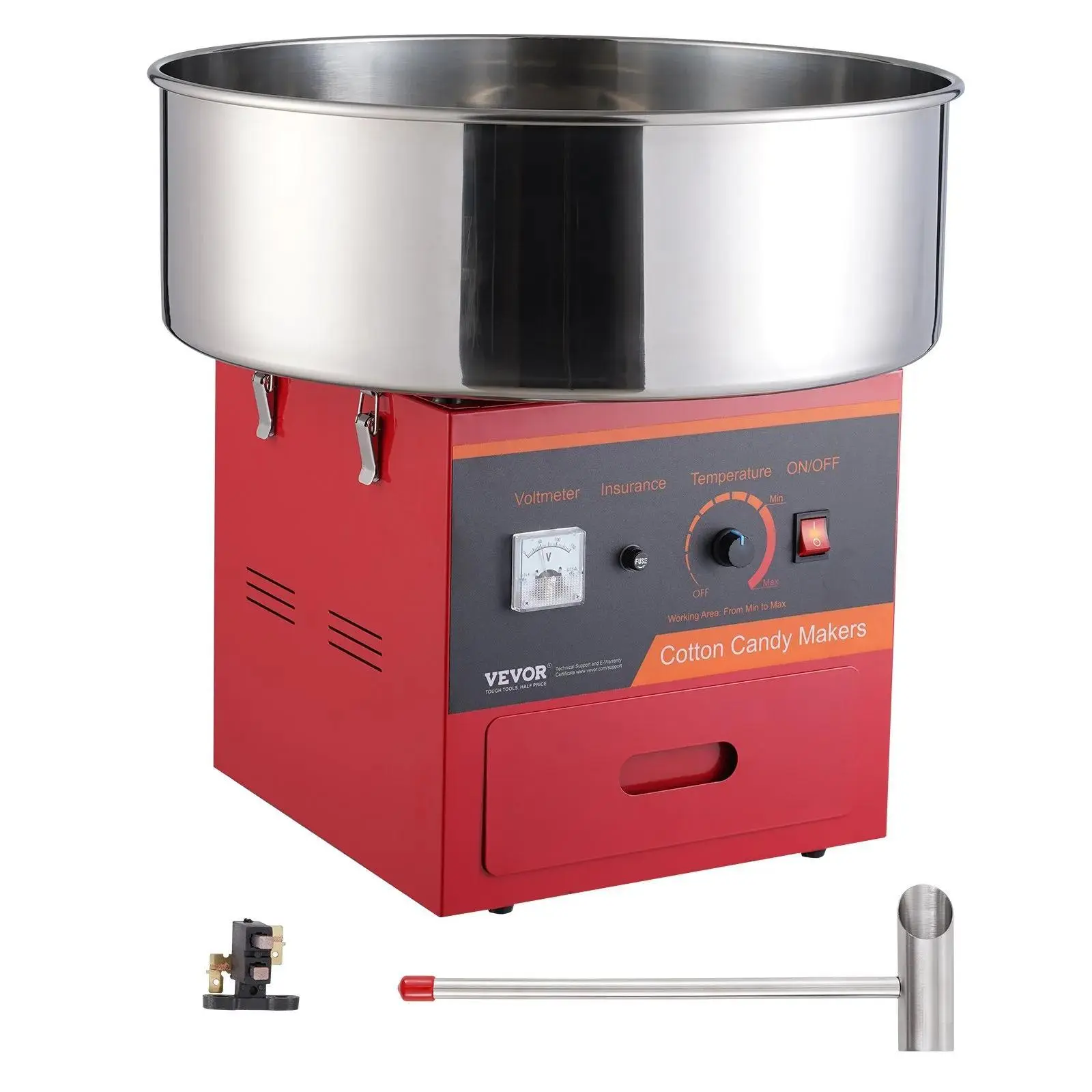 【Summerfinds】VEVOR Electric Cotton Candy Machine,  1000W Candy Floss Maker, Commercial Cotton Candy Machine with Stainless Steel Bowl, Sugar Scoop, and Drawer, Perfect for Home Kids Birthday, Family Party, Red
