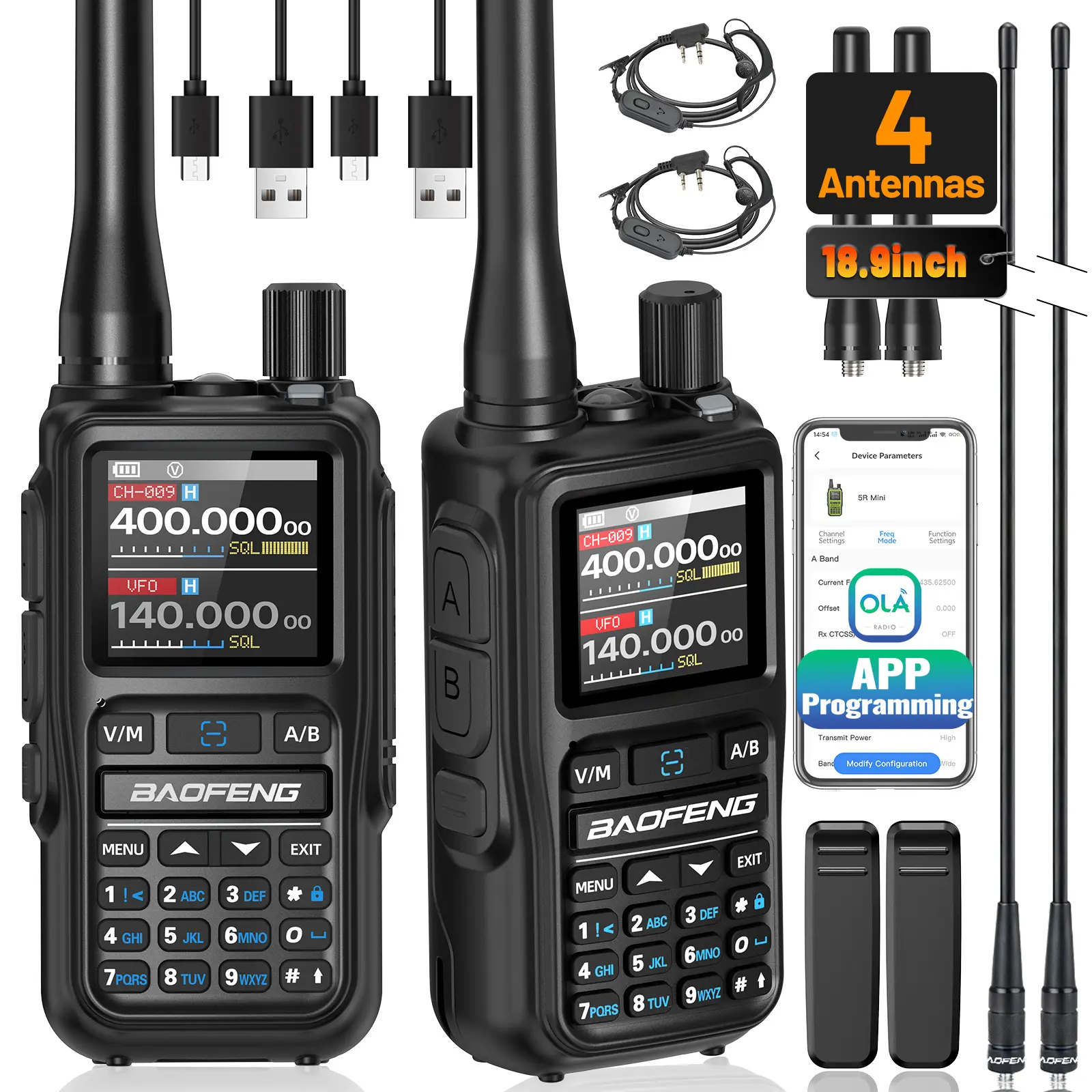 2PACK Baofeng UV-5R Mini Ham Radio Handheld Rechargeable 2-Way Radio NOAA Weather Receiver Walkie Talkies Longe Range with USB-C Port for Survival Gear