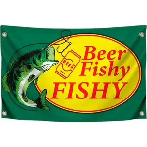 3X5 Feet Beer Fishy Fishy Flag Fishing Decor For Home Man Cave 4 Strong Brass Buckles 100% Polyester Fade Resistant - Can Be Used Indoor Or Outdoor