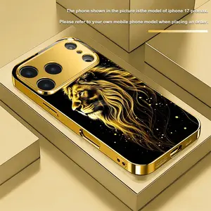 Cool Golden Lion Design Trendy Fashion Electroplated Glass Phone Case,for iPhone 17 Pro Max Phone Case 17 Air 16E 16 Pro Max 15 Pro Max 15 Plus 14 Plus 13 12 11 Phone Cases,Samsung Galaxy S25 Ultra S22 S23 FE S24 Plus A14 A15 A16 A35 A36 A54 A56 Note 20