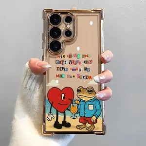 Frog and Heart Life Quote Pattern Phone Case, Electroplated Cover with Airbag Shockproof Slim Soft TPU Cover for Samsung S26 S25 S24 S23 S22 Ultra S25Edge S24FE Plus S25+
