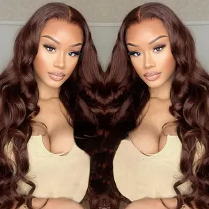 Bling Hair Chocolate Brown Body Wave 13x4 13x6 HD Lace Frontal Wigs Real Human Hair Wig For Women Preplucked Brazilian Human Hair 180% Density Natural Hairline