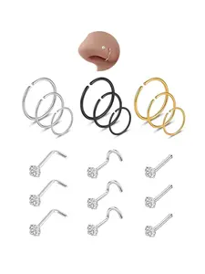 18pcs Nose Studs.,  20G Hypoallergenic Surgical Steel Nose Rings Studs, AAA+ CZ Nose Stud Corkscrew, Perfect Gift