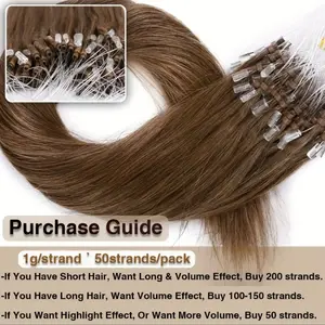 50Pcs Micro Loop Human Hair Extensions 1g/Strand 50g Total 100% Remy Hair Seamless Beads Ring #1 Natural Black With Blonde Highlights 12-28 Inch Straight Smooth Protective Styling