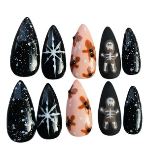 Skeleton Gingerbread Nails - Nail Art with Skeleton Design and Gingerbread Patterns