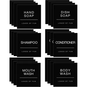 24PCS Waterproof Soap Dispenser Labels for Glass/Plastic Bottles, Black Soap Dispenser Labels, Bathroom Labels for Hand Soap,Shampoo,Conditioner,Mouthwash and Lotion (2.6""x2.6""), TCD-84