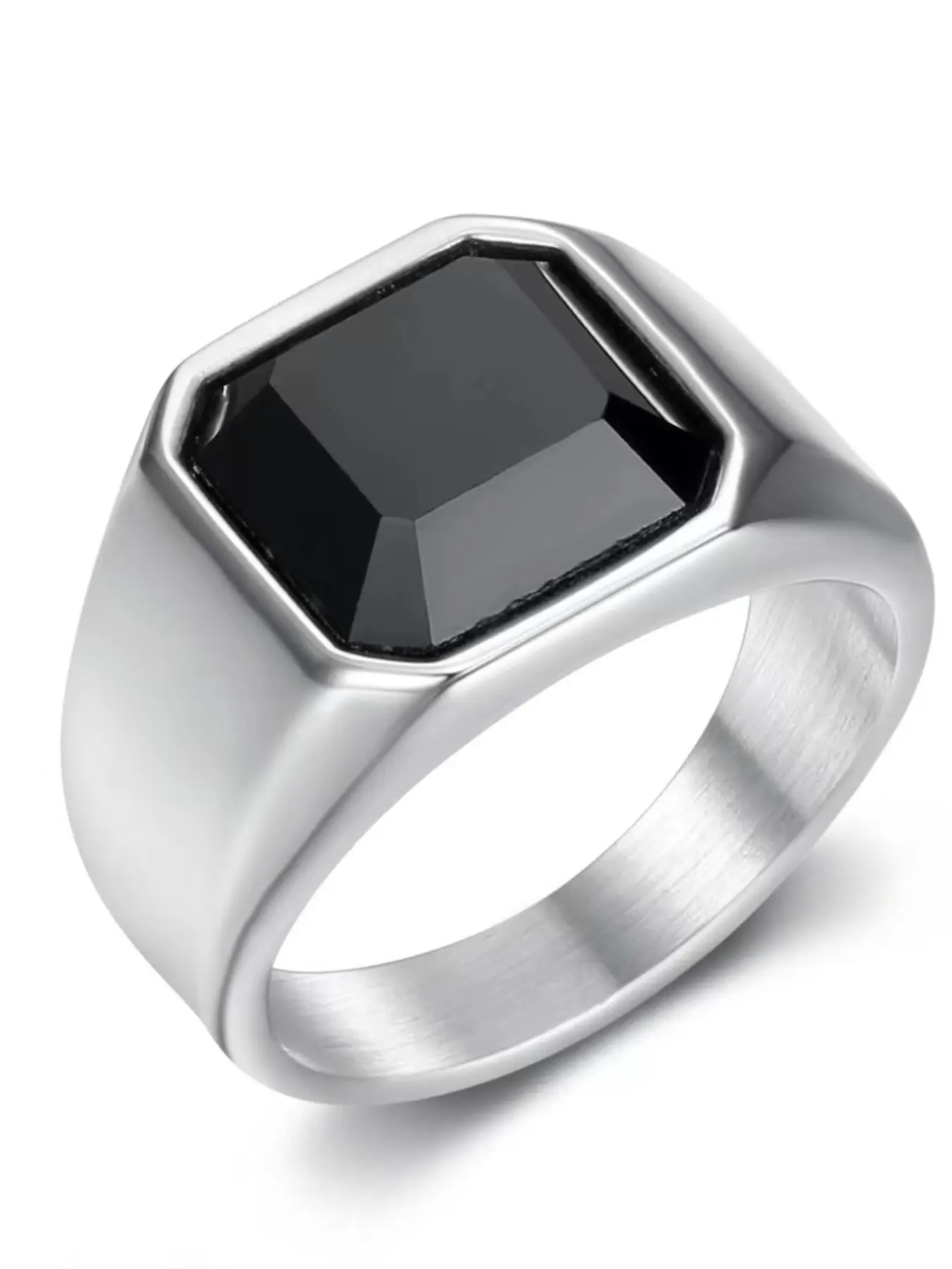 Stainless Steel Signet Rings for Men & Women, Unisex Design, Silver Color, Simple Square Design, Square Shape, Agate Material, All Seasons Wear, Geometric Design Ring, Square Shaped Ring