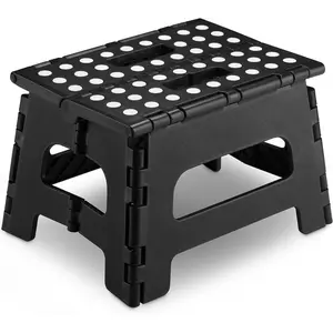 Handy Laundry Folding Step Stool - Sturdy Enough Collapsible Stool to Support Adults and Safe Enough for - Opens Easy with One Flip - for Kitchen, Bathroom or Bedroom (Black - 9 Inch)