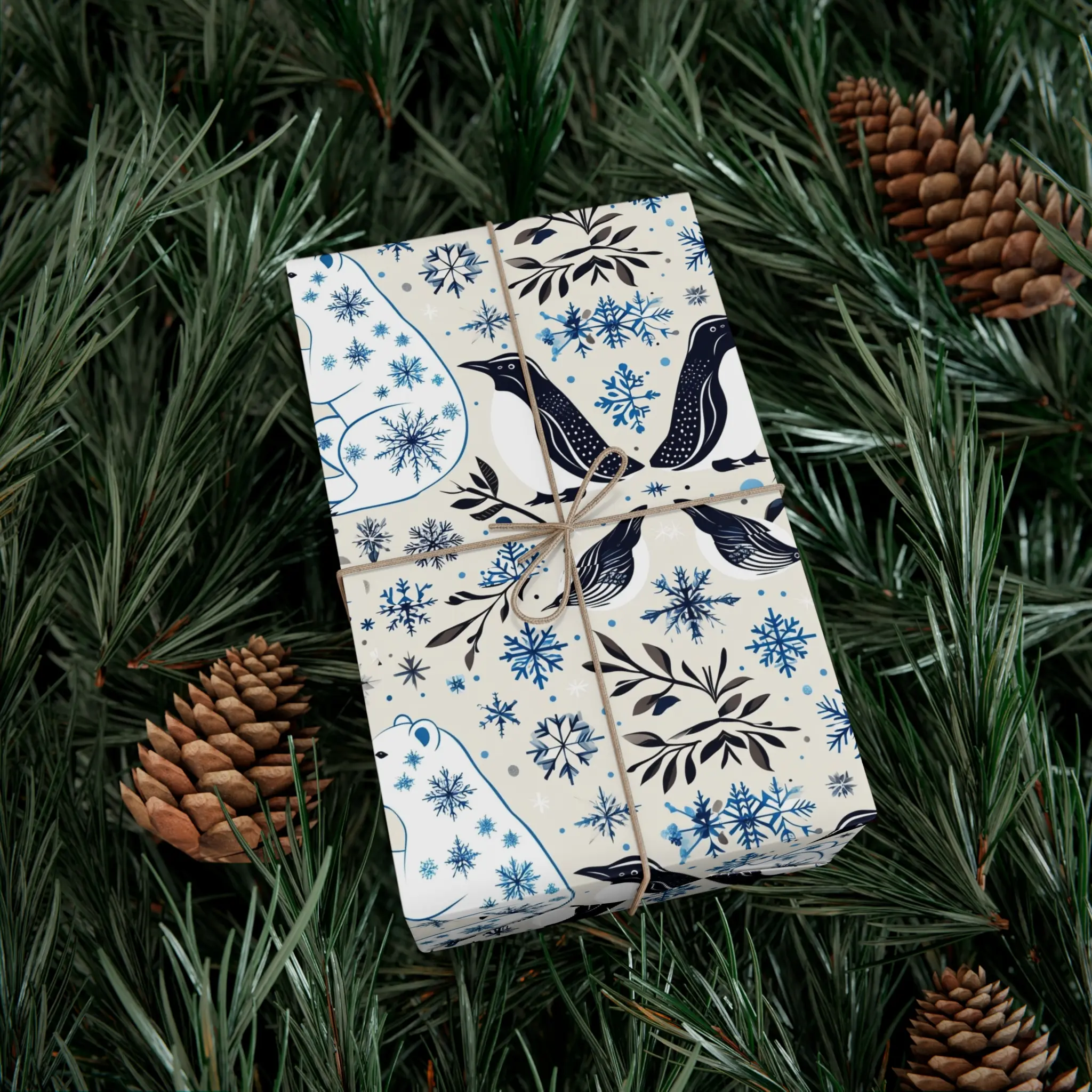 Wrapping Paper, bear and penguin Christmas gift wrap, Holiday Gift Wrap, Festive Wrapping, Christmas Present Wrap, Winter Animals Gift Wrap, ribbons christmas wrapping paper wrapping paper