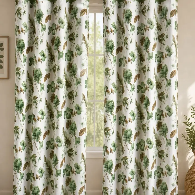 Calissi Blackout Reversible Floral Window Curtain Panel 55” x 84” Green