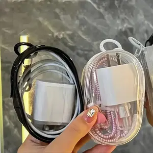 Clear Mini Cable Storage Box, 2 Counts Portable Cable Storage Box with Keychain, Suitable for Travel and Daily Carrying, Audio