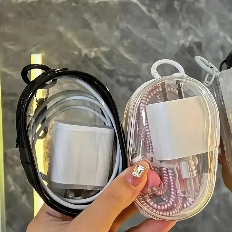 Clear Mini Cable Storage Box, 2 Counts Portable Cable Storage Box with Keychain, Suitable for Travel and Daily Carrying, Audio, Earphone Storage Bag