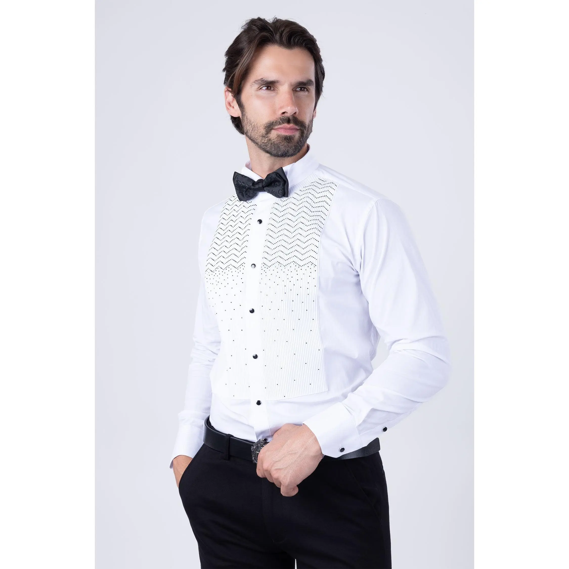 Ringsaker Long Sleeve Shirt - Cotton Fabric, Elegant Design, Tie Detail, Suitable for Menswear, Available in Various Colors Spandex Top Polyester Stretch Tuxedo Beige Plain