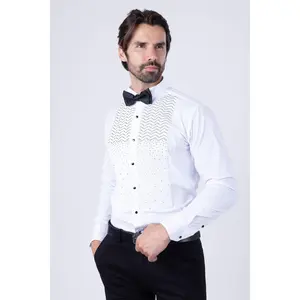 Ringsaker Long Sleeve Shirt - Cotton Fabric, Elegant Design, Tie Detail, Suitable for Menswear, Available in Various Colors Spandex Top Polyester Stretch Tuxedo Beige Plain