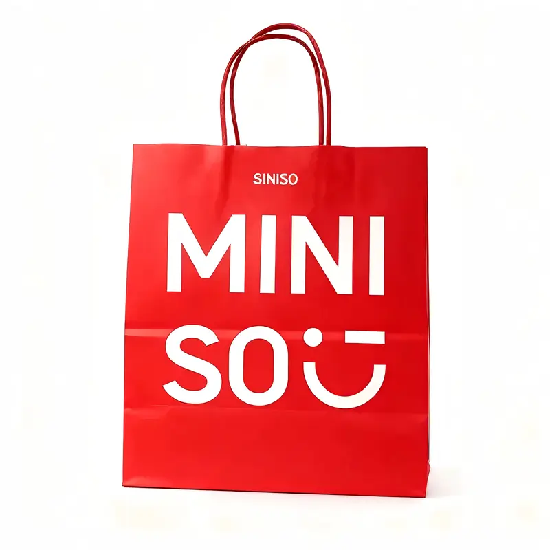 MINISO Fashionable Shopping Bag - Logo Print, Eco-Friendly Foldable Office Stationery Gift Wrapping, Multi-Size (Medium 305*360*170 mm, Small) for Grocery Shopping, Beach Use (Ideal for Girlfriends)