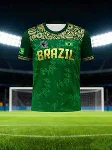 Men's Short Sleeve T-Shirt Brazil Team Totem Custom Football Jersey, Personalized Team Identifier, Breathable Sweat-Wicking Fan Shirt, Sports Jersey
