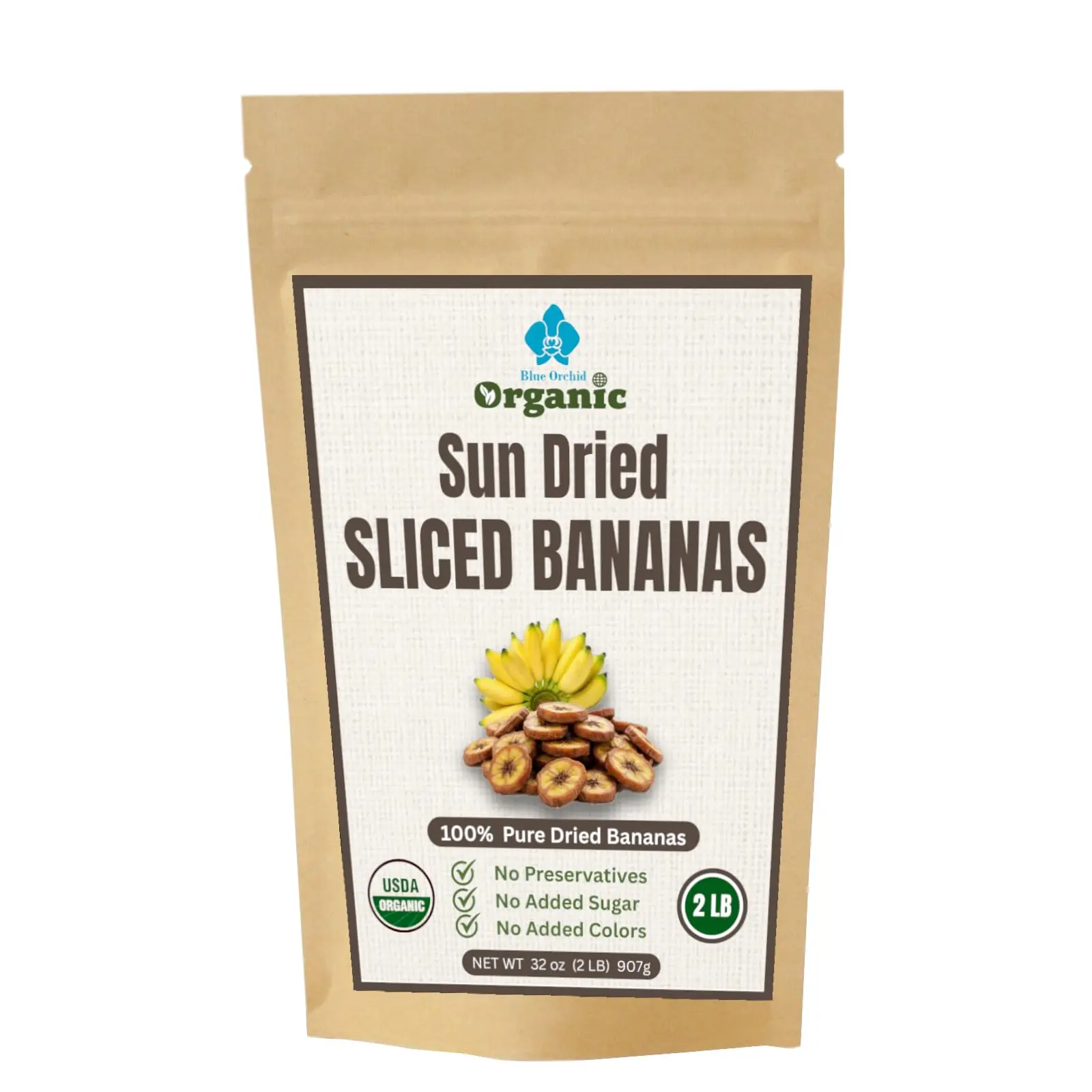 Organic Sun Dried Banana Slices 2 LB Value Pack - No Sugar Added - No Preservatives - Unsulfured - Soft and Chewy - Thai Natural Fruit Snacks - 2 lbs SLICED