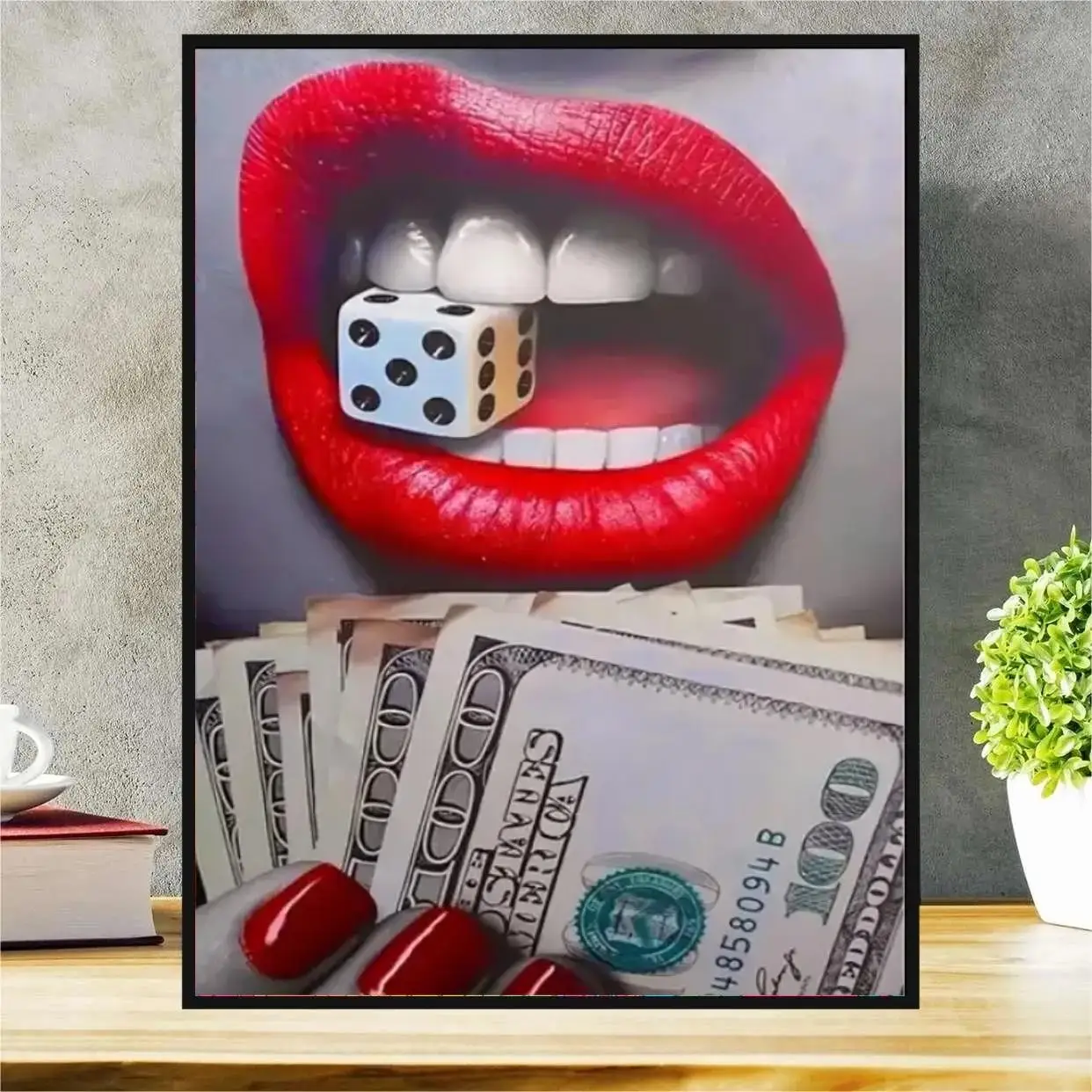 Lip & Money Pattern DIY Paint In Diamond without Frame, DIY 5D Paint In Diamond Kit, Wall Art Decor for Home Living Room Bedroom
