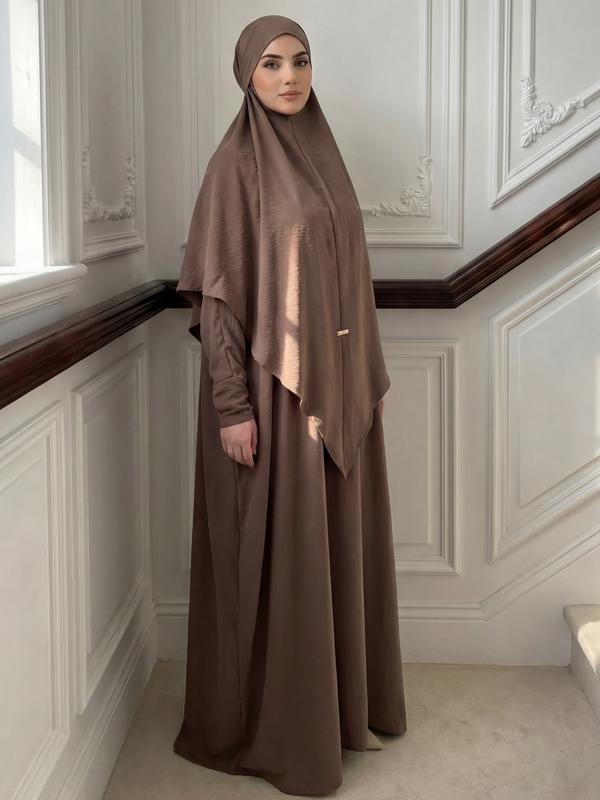 CL05 Abaya Hijab 2pics set, Muslim dress, hijab, solid color, simple and casual, crepe Khimar suit Maxi