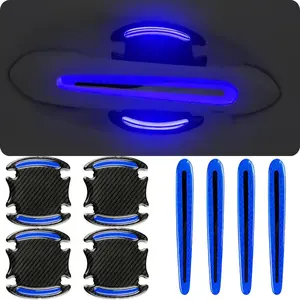 8Pcs Car Door Handle Protector Reflective Sticker,3D Carbon Fiber Universal Door Handle Scratch Protector Cover,Self-Adhesive & Non-Marking,Paint Guard Protective Films (Blue)
