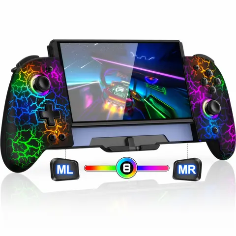 Wireless Handheld Game Console Controller for Nintendo Switch/Switch OLED, 3-Step Grip, 17 Light Emitting Modes, Macro Buttons, Turbo Rapid Fire, Sleep Wake, Vibration, 1000mAh Built-In Battery, App Configurable (Portable Mode Dedicated Accessory)