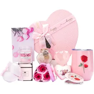 Heart-Shaped Pink Rose Gift Basket| Romantic Gifts for Her Valentine’s Day and Trainer Box Flowers