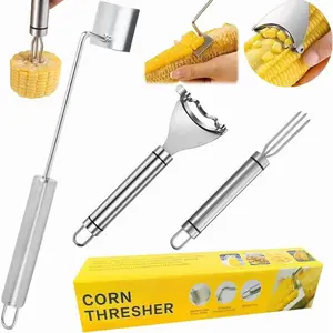 3-Piece Corn Peeler Set, Long Handle Stainless Steel Corn Husk Remover, Quick Safe Durable Kitchen Tool, Easy Cooking for Corn Cobs