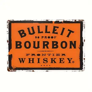 Vintage Metal Sign, Bulleit Bourbon Whiskey Letter Pattern Wall Decor, Wall Hanging Poster for Bar Pub Cafe Home Garage Decor with Pre-drilled Holes