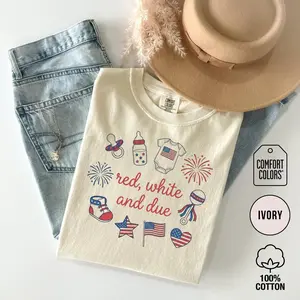 [Saleup to 75%] Comfort Colors Red White And Due Shirt Fourth of July Pregnancy Announcement Tee Patriotic Maternity TShirt Baby Due July 4th Outfit
