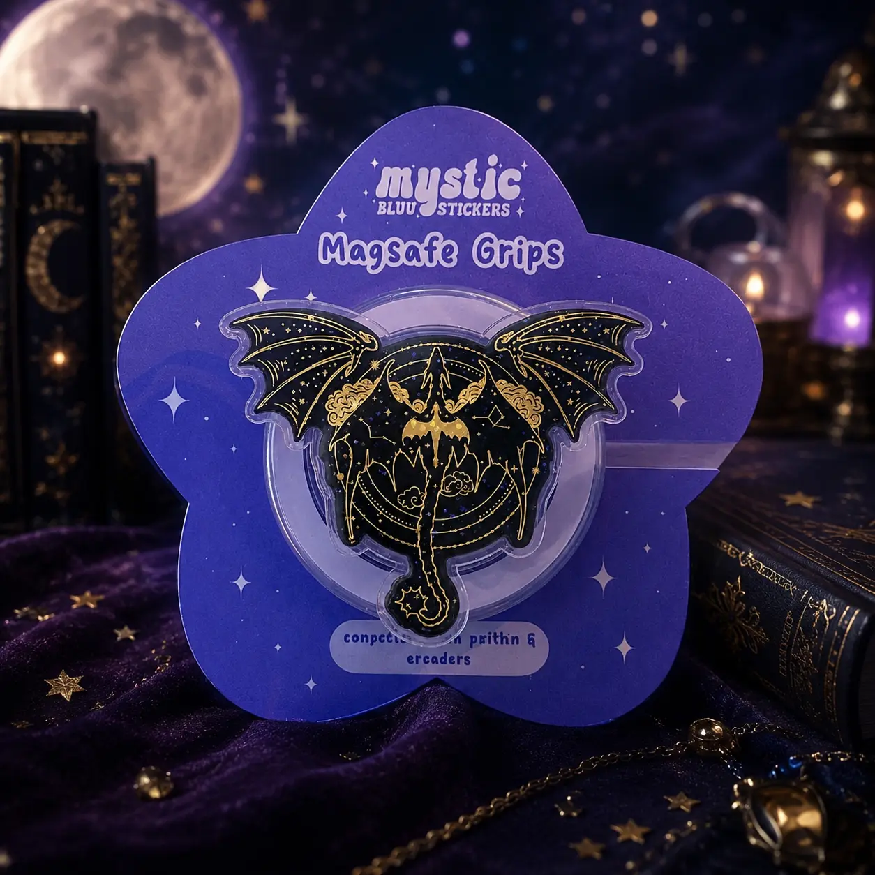 2D Acrylic Winged Dragon Phone Grip - Celestial Magic Circle Theme Expandable Phone Stand Holder Anti-Drop Finger Grip
