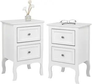 Bonnlo White Nightstand Set of 1/2, Nightstands with 1/2 Drawers, Bed Side Table/Night Stand, Small Nightstand for Bedroom, Small Spaces, College Dorm, Kids’ Room, Living Room, Wood, 16W x 12D x 24H